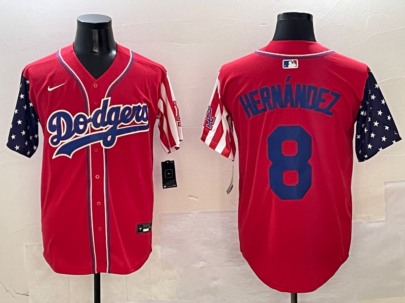 Men's Los Angeles Dodgers Enrique Hernandez #8 Red Replica Player Jersey baseball jersey product view 1