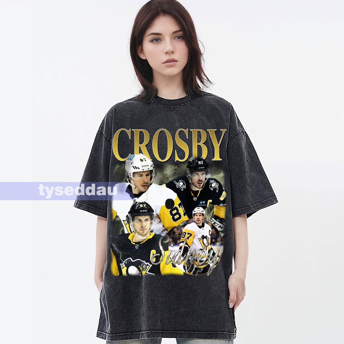 Sidney Crosby Vintage Washed Tee - Ice Hockey Graphic Unisex T-shirt, Sweatshirt, Hoodie, Long Sleeve Tee - T-Shirt, Sweatshirt, Hoodie