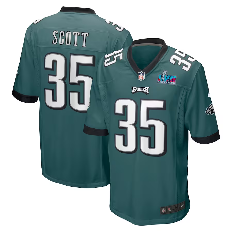 Men's Philadelphia Eagles Boston Scott Midnight Green Super Bowl LVII Patch Game Jersey football jersey product view 1
