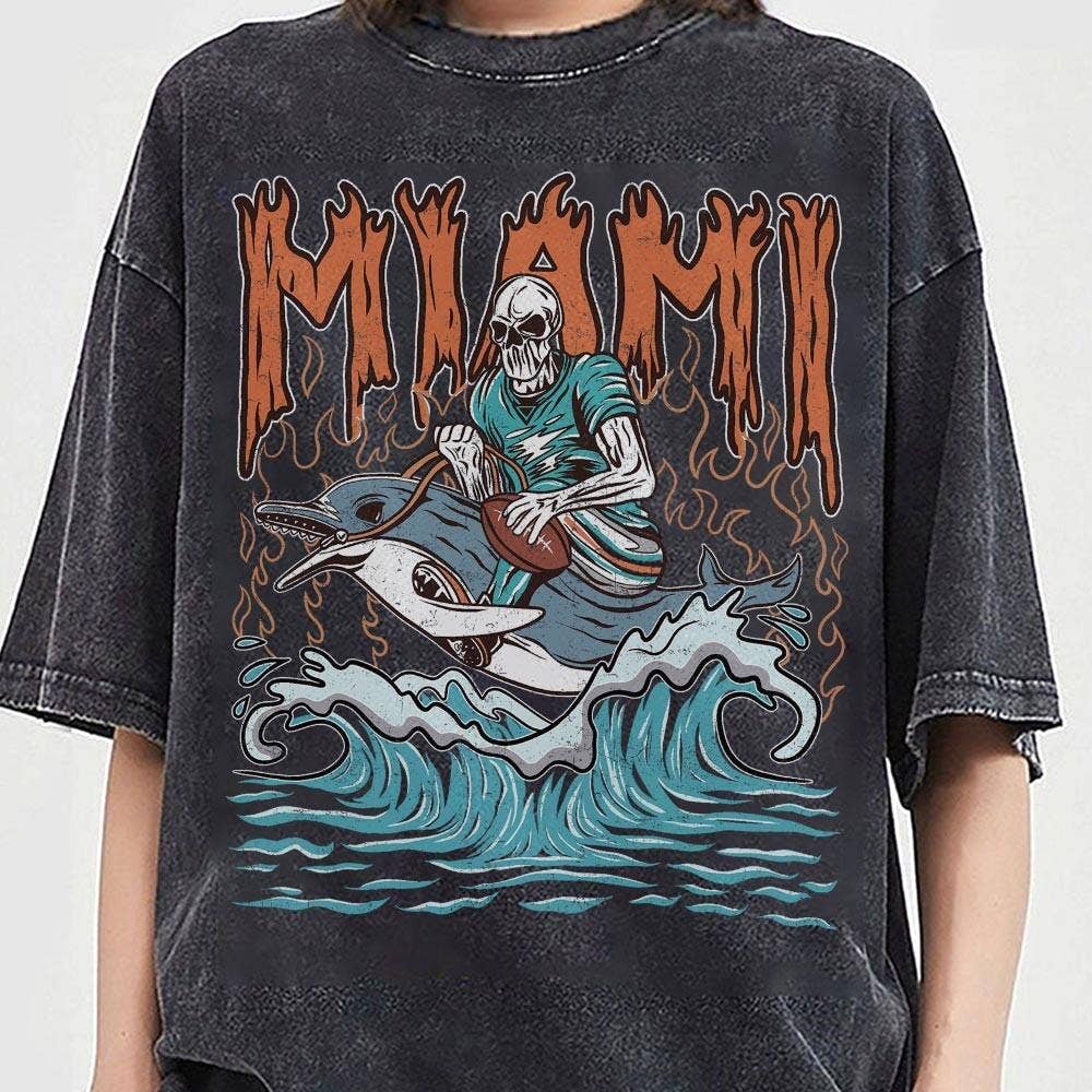 Miami Football Skull Vintage Shirt, Gift For Fan Football Unisex T-shirt, Sweatshirt, Hoodie, Long Sleeve Tee - T-Shirt, Sweatshirt, Hoodie