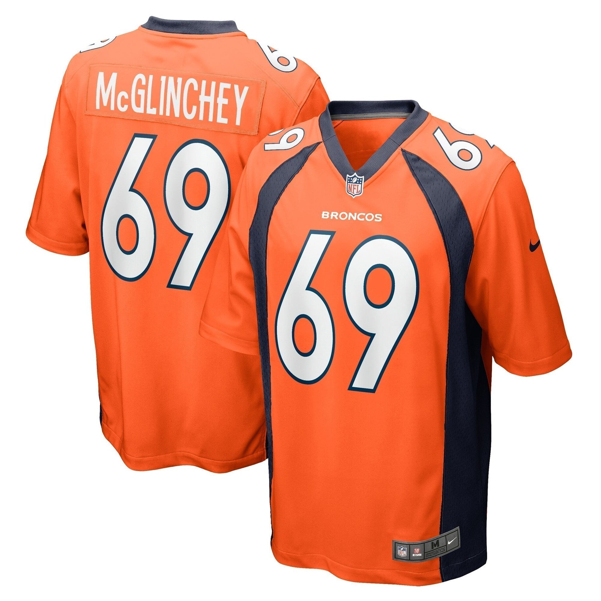 Mike McGlinchey Denver Broncos Game Jersey - Orange football jersey product view 1