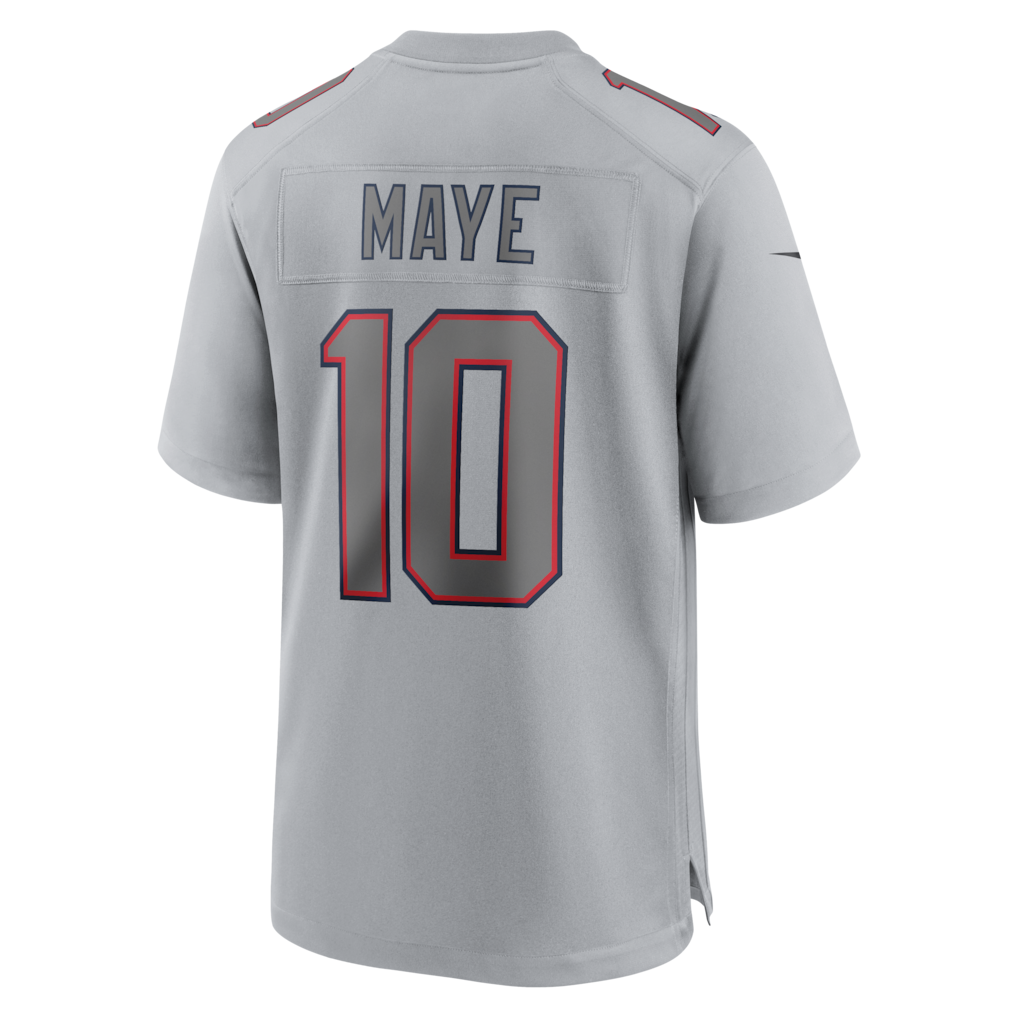 NE.Patriots #10 Drake Maye Gray Atmosphere Fashion Game Jersey football jersey product view 1