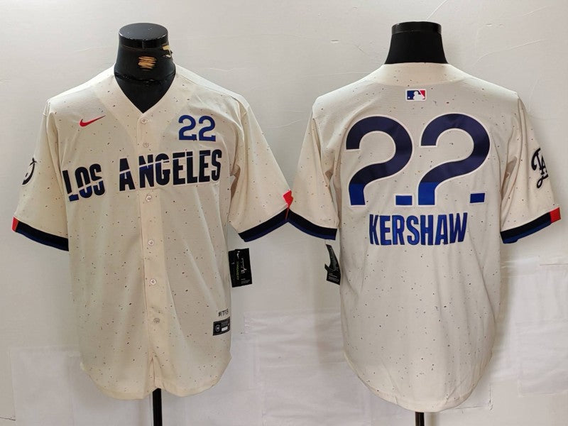 Men's Los Angeles Dodgers Clayton Kershaw Cream 2024 City Connect Replica Player Jersey baseball jersey product view 1