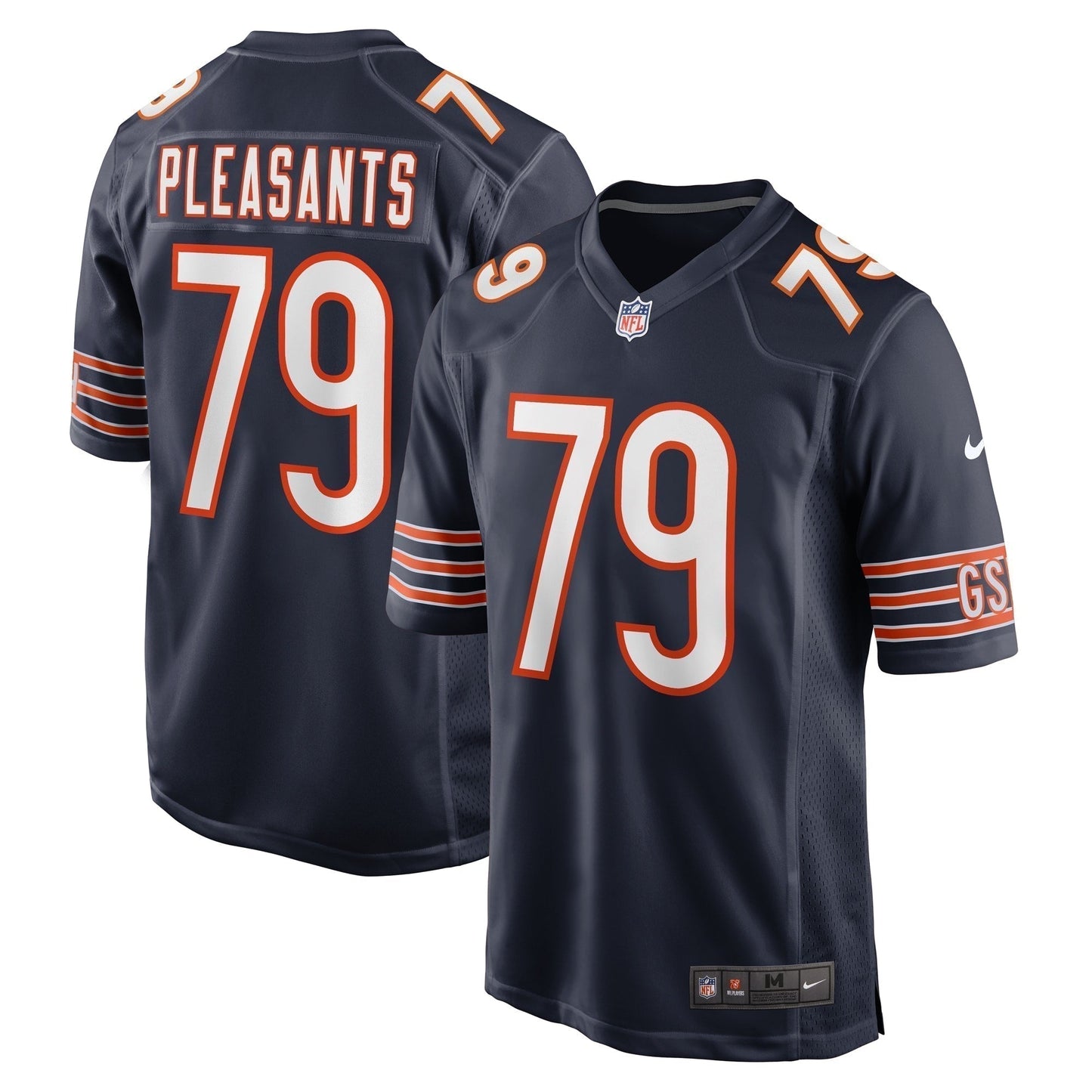 Austen Pleasants Chicago Bears Game Jersey - Navy football jersey product view 1