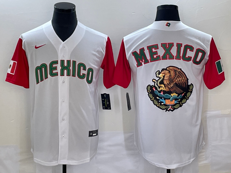 Men's 2023 World Baseball Classic Mexico White/Red Alternate Game Jersey1 baseball jersey product view 1