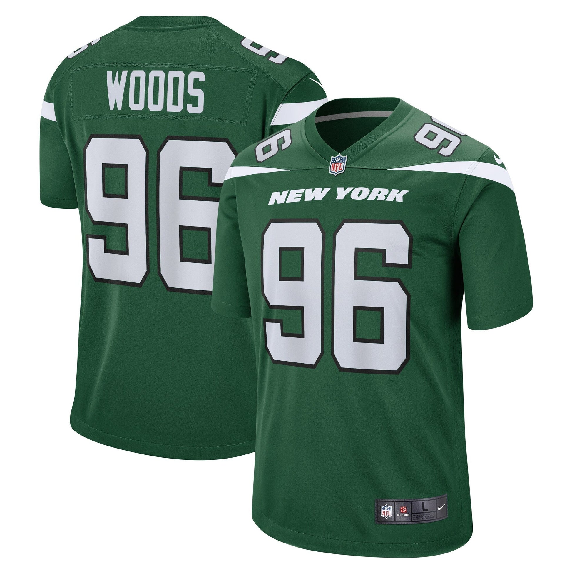 Al Woods New York Jets Game Jersey - Gotham Green football jersey product view 1