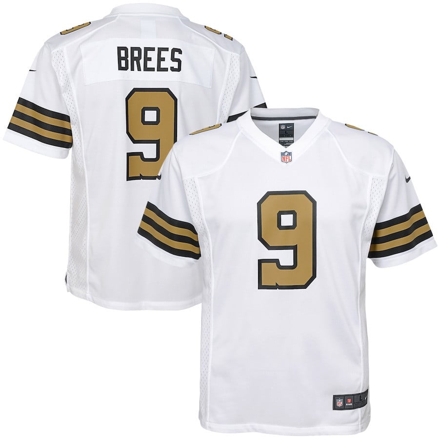 Drew Brees 9 New Orleans Saints YOUTH Color Rush Game Jersey - White football jersey product view 1