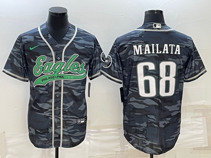 Men's Philadelphia Eagles Jordan Mailata #68 Grey Camouflage Game Jersey1 Joint Edition basketball jersey product view 1