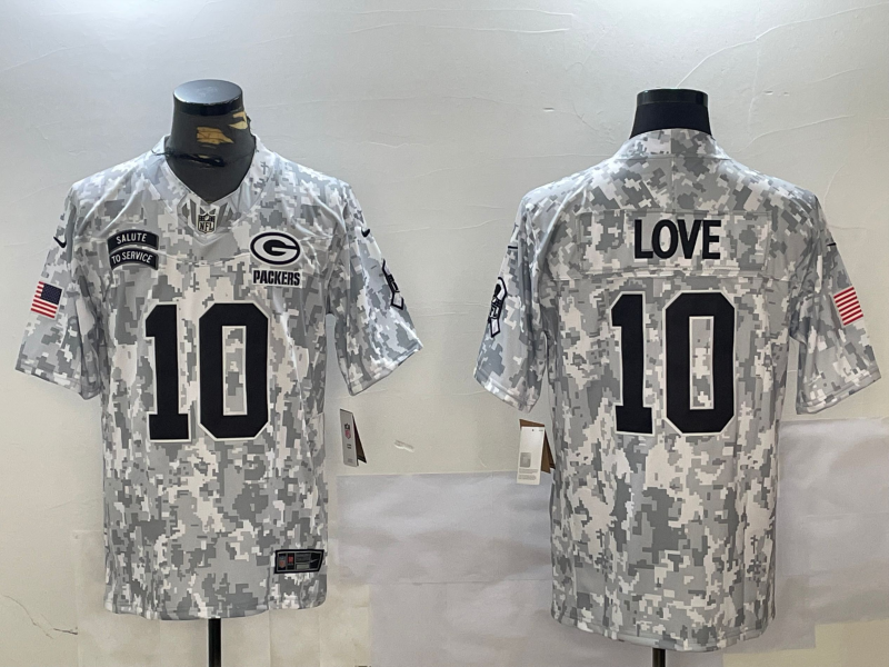 Men's Green Bay Packers Jordan Love #10 Arctic Camo 2024 Salute to Service Limited Jersey1 basketball jersey product view 1
