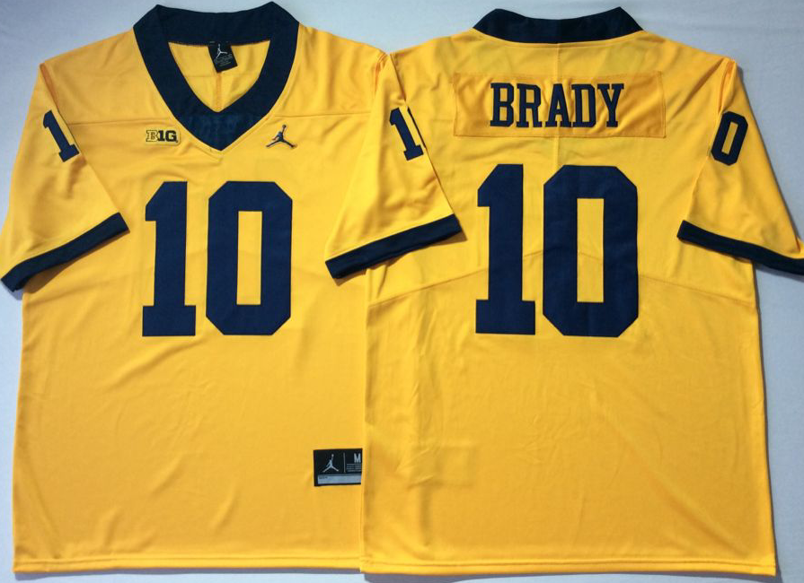 Men's Michigan Wolverines Tom Brady Yellow Alumni Player Game Jersey sports jersey product view 1