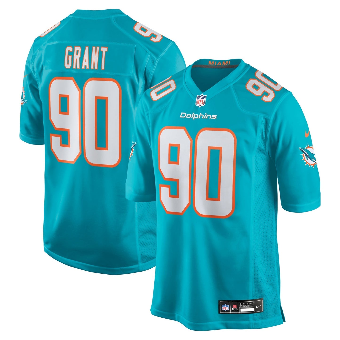 Miami Dolphins Kenneth Grant Aqua 2025 NFL Draft First Round Pick Game Jersey football jersey product view 1