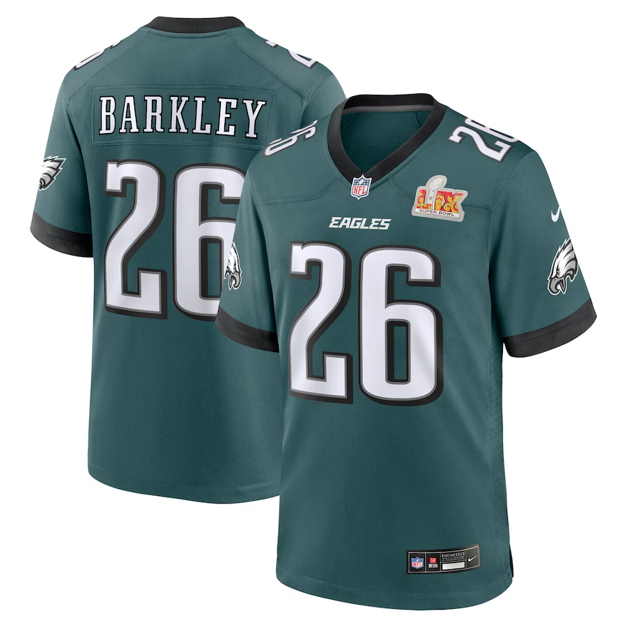 Men's Philadelphia Eagles Saquon Barkley Carbon Green Super Bowl LIX Fashion Game Player Jersey football jersey product view 1