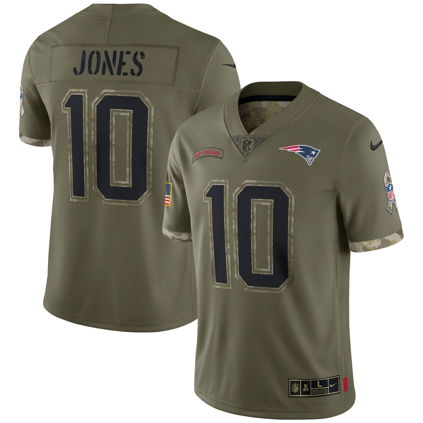 Mac Jones New England Patriots Salute To Service Limited Jersey - Olive football jersey product view 1