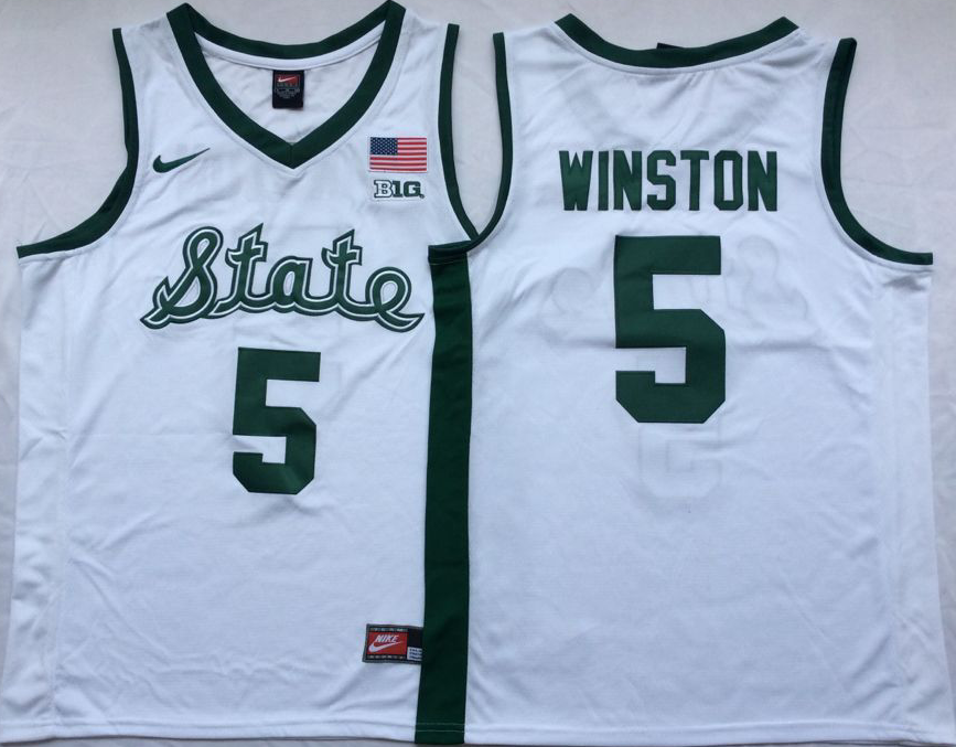 Men's Michigan State Spartans Cassius Winston White Player Game Jersey sports jersey product view 1