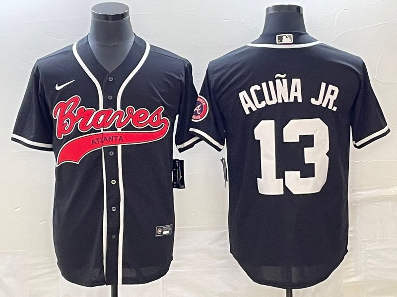 Men's Atlanta Braves Ronald Acuna Jr. #13 Black Replica Player Jersey Joint Edition baseball jersey product view 1