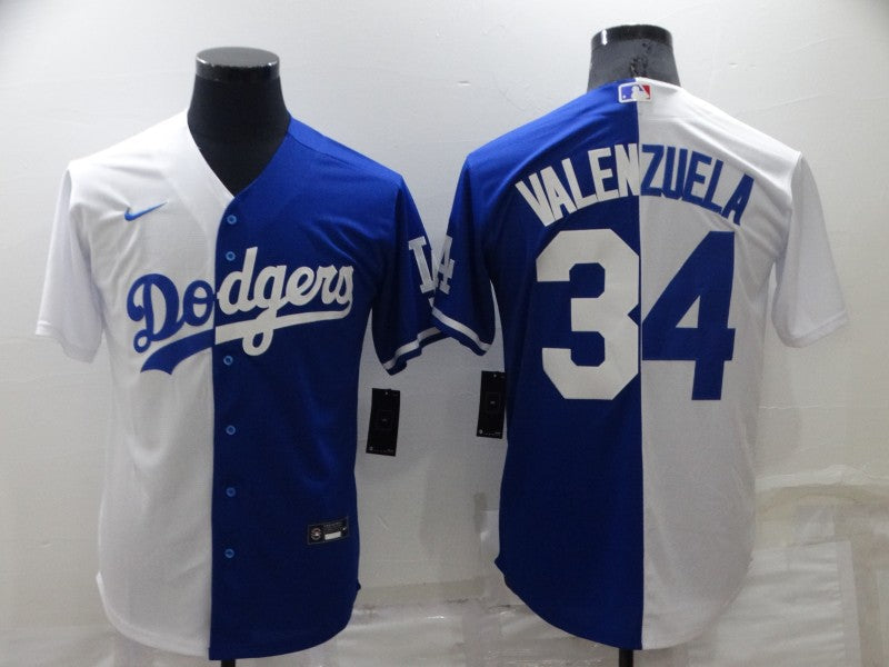 Men's Los Angeles Dodgers Fernando Valenzuela #34 White/Blue Replica Baseball Jersey1 baseball jersey product view 1