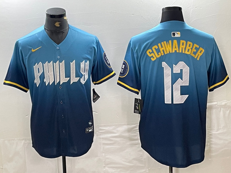 Men's Philadelphia Phillies Kyle Schwarber Blue 2024 City Connect Limited Player Jersey baseball jersey product view 1
