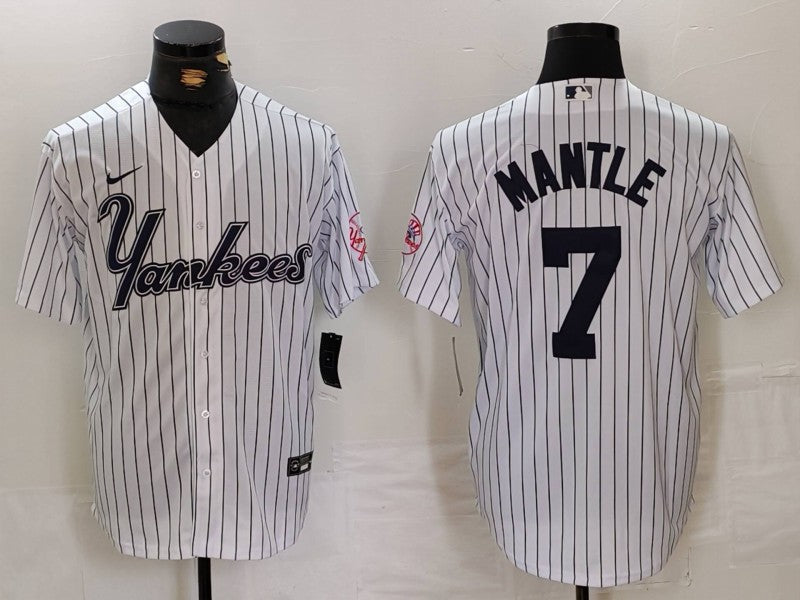Men's New York Yankees Mickey Mantle White Replica Player Jersey baseball jersey product view 1
