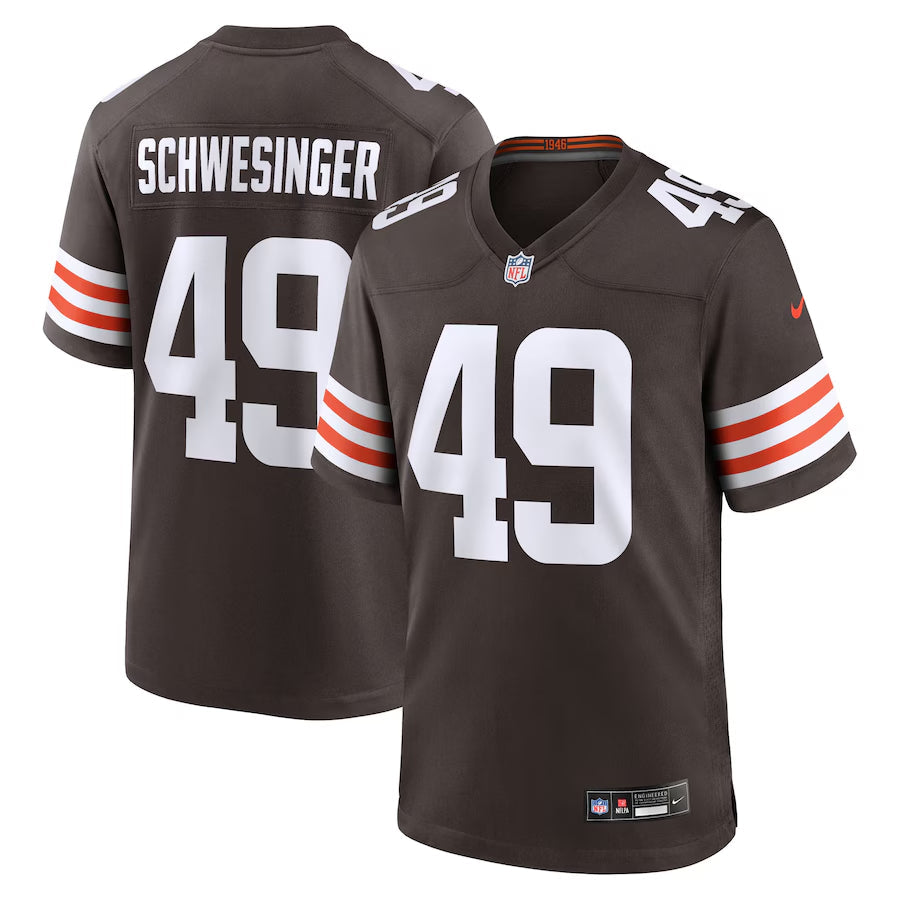 Cleveland Browns Carson Schwesinger Brown 2025 NFL Draft Game Jersey football jersey product view 1