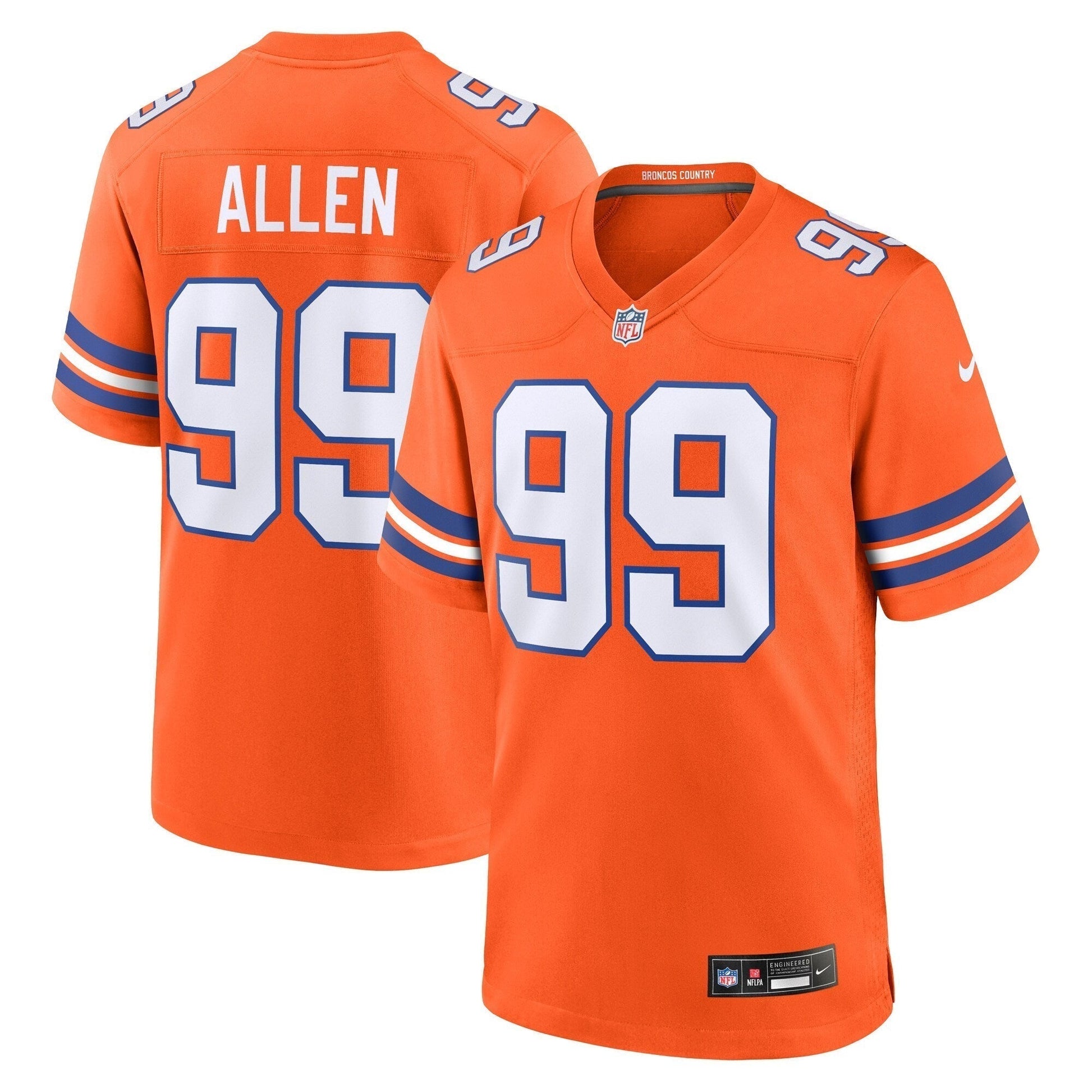 Zach Allen Denver Broncos Mile High Collection 1977 Throwback Game Jersey - Orange football jersey product view 1