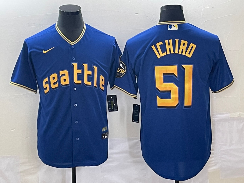 Men's Seattle Mariners Ichiro Suzuki #51 Royal 2023 City Connect Replica Jersey1 baseball jersey product view 1
