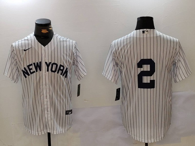 Men's New York Yankees Derek Jeter #2 White Player Name Jersey baseball jersey product view 1