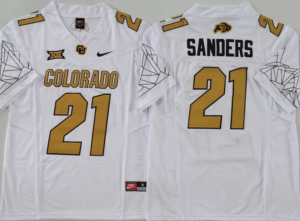 Men's Colorado Buffaloes Shilo Sanders White Game Jersey sports jersey product view 1