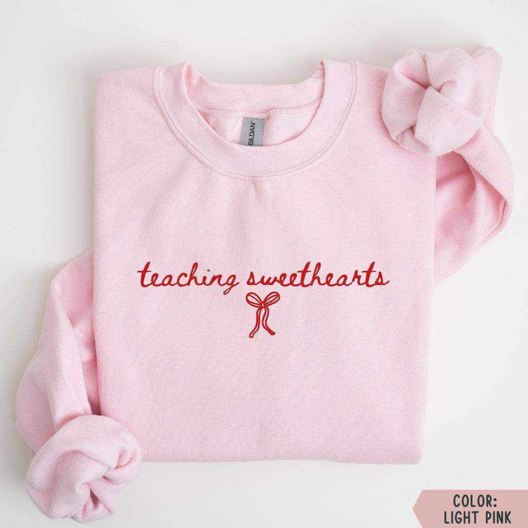 Teacher Love Valentines Day Crewneck Sweatshirt Unisex T-shirt, Sweatshirt, Hoodie, Long Sleeve Tee - T-Shirt, Sweatshirt, Hoodie