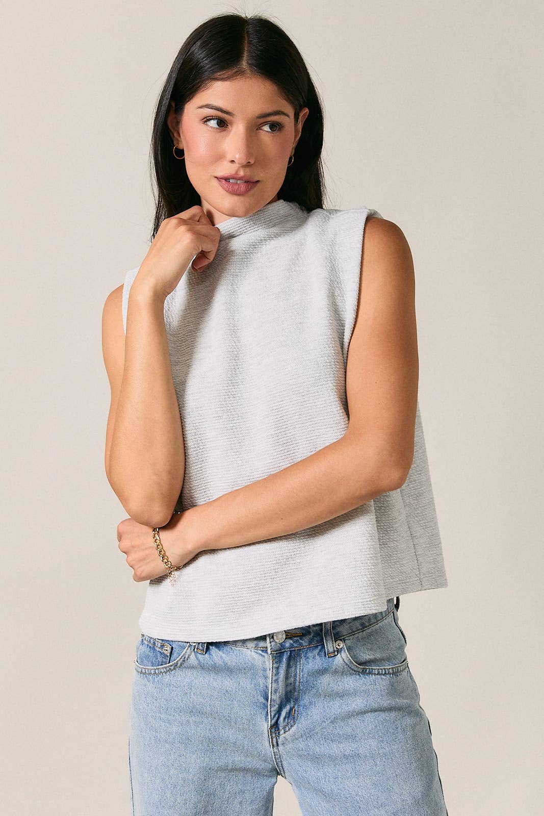 Mock Neck Sleeveless Folded Shoulder Top Unisex T-shirt, Sweatshirt, Hoodie, Long Sleeve Tee - T-Shirt, Sweatshirt, Hoodie