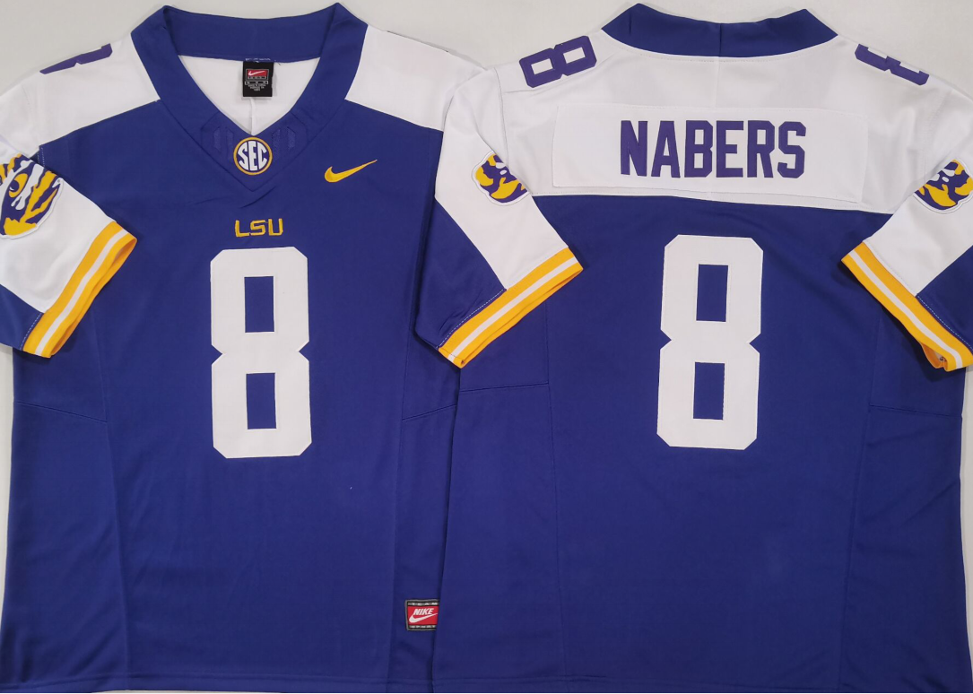 Men's LSU Tigers Malik Nabers Purple Game Jersey sports jersey product view 1