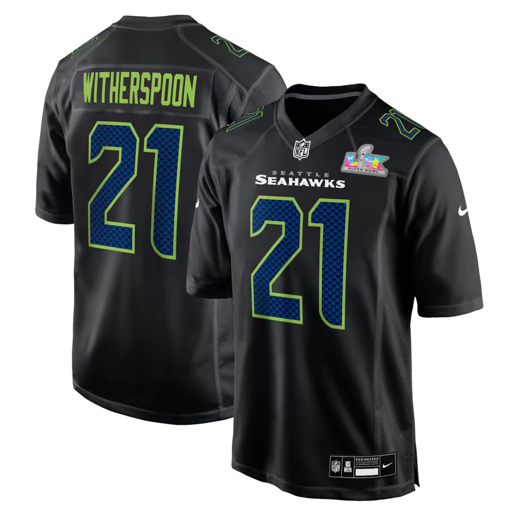 Men's Seattle Seahawks Devon Witherspoon Black Super Bowl LX Patch Carbon Fashion Game Jersey football jersey product view 1