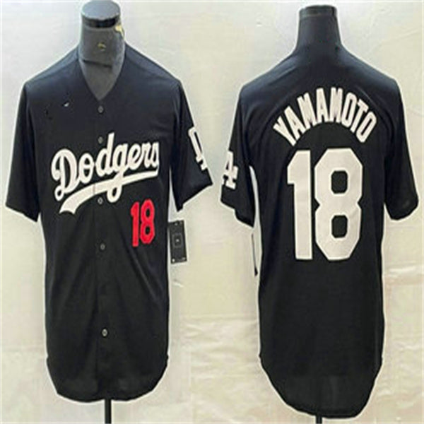 Los Angeles Dodgers #18 Yoshinobu Yamamoto Black Home Authentic Patch Jersey Baseball Jerseys baseball jersey product view 1