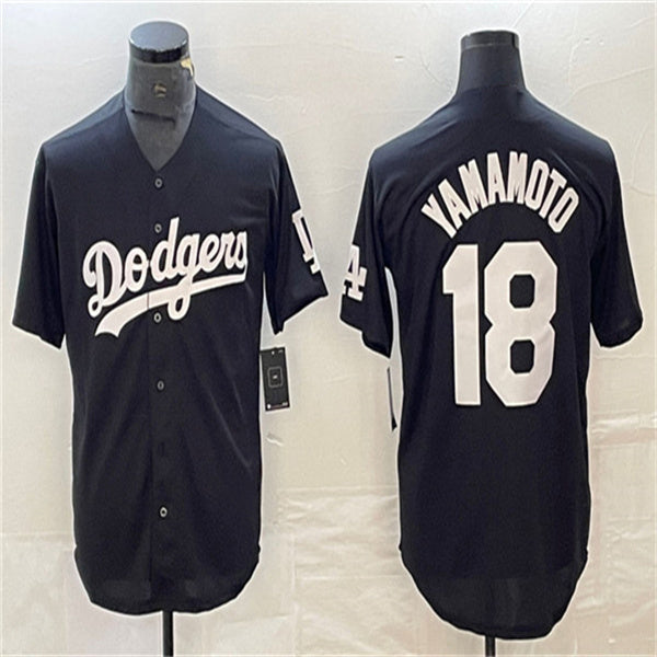 Los Angeles Dodgers #18 Yoshinobu Yamamoto Black Home Authentic Patch Jersey Baseball Jerseys baseball jersey product view 1