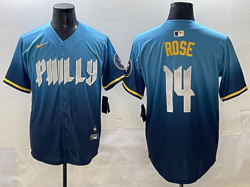 Men's Philadelphia Phillies Pete Rose Blue City Connect Limited Player Jersey baseball jersey product view 1