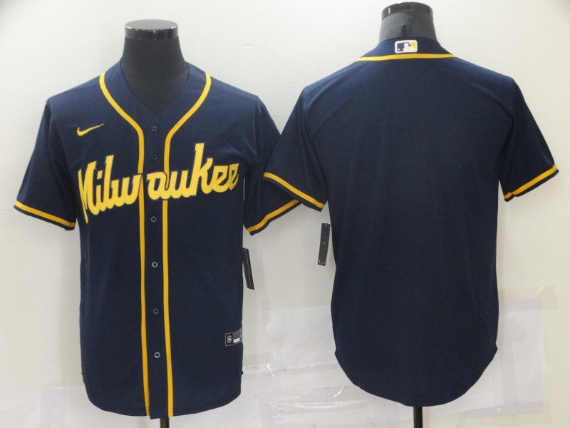 Men's Milwaukee Brewers Navy Replica Blank Jersey baseball jersey product view 1