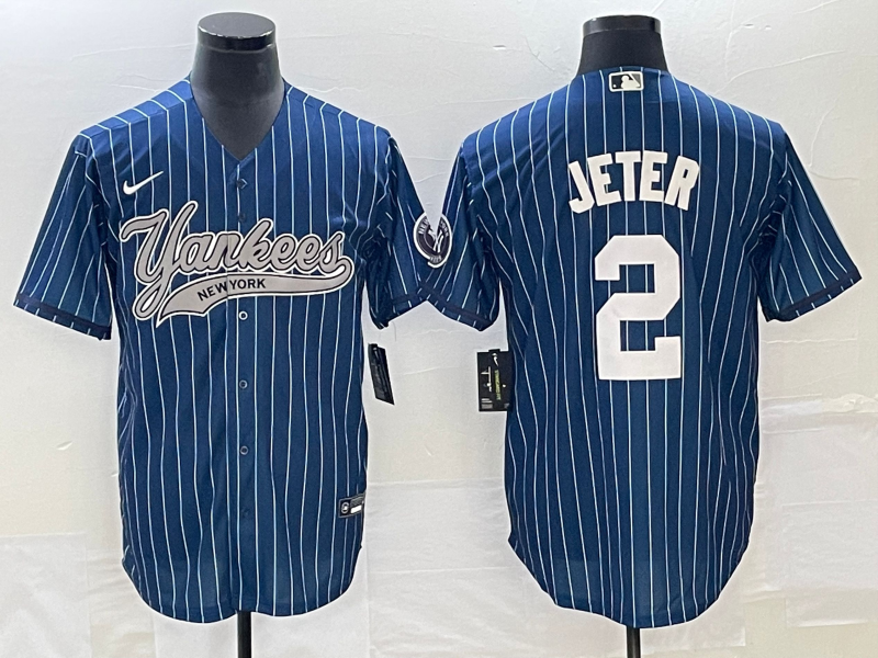 Men's New York Yankees Derek Jeter Blue Player Jersey Joint Edition baseball jersey product view 1