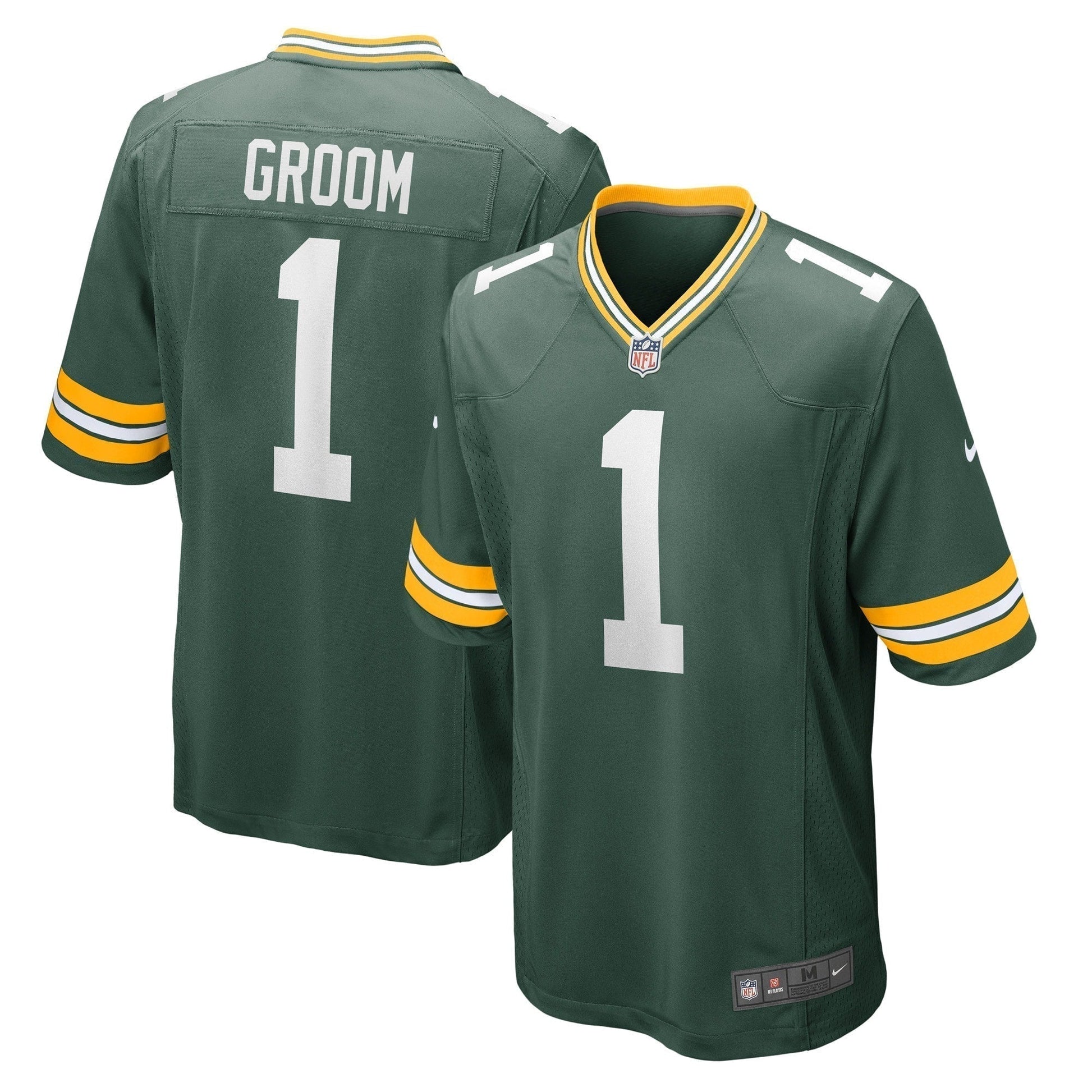 Number 1 Groom Green Bay Packers Game Jersey - Green football jersey product view 1