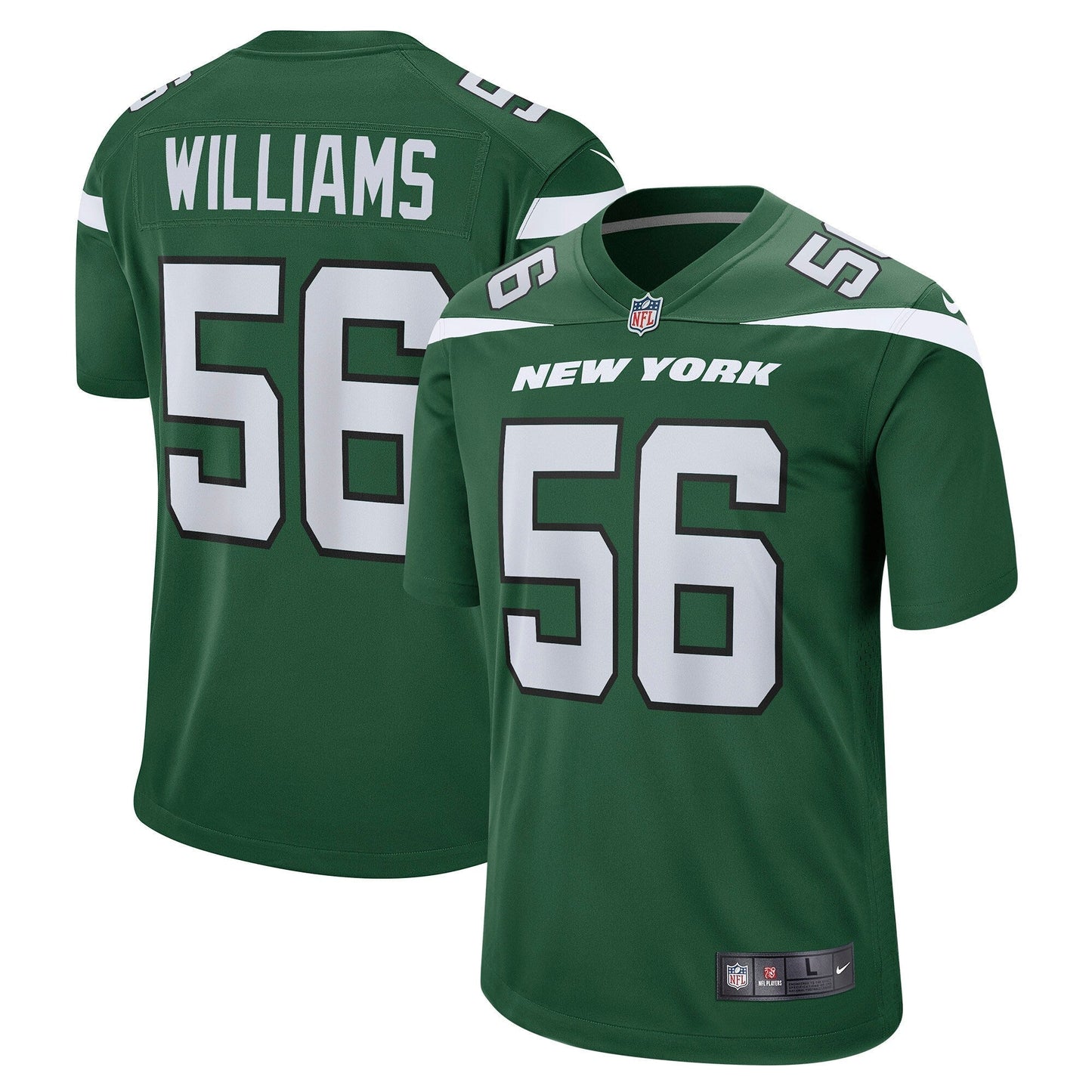 Quincy Williams New York Jets Game Jersey - Gotham Green football jersey product view 1