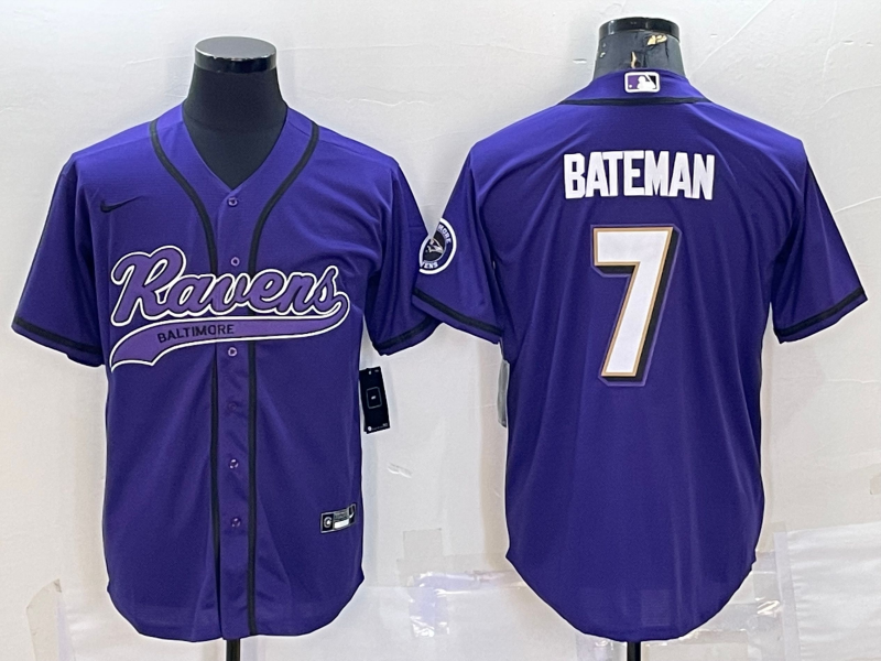 Men's Baltimore Ravens Rashod Bateman #7 Purple Game Jersey1 Joint Edition football jersey product view 1