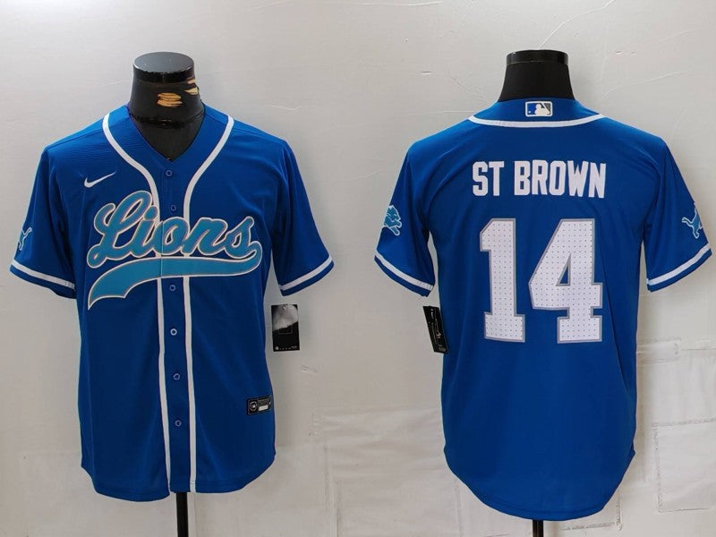 Men's Detroit Lions Amon-Ra St. Brown #14 Blue Game Player Jersey1 football jersey product view 1