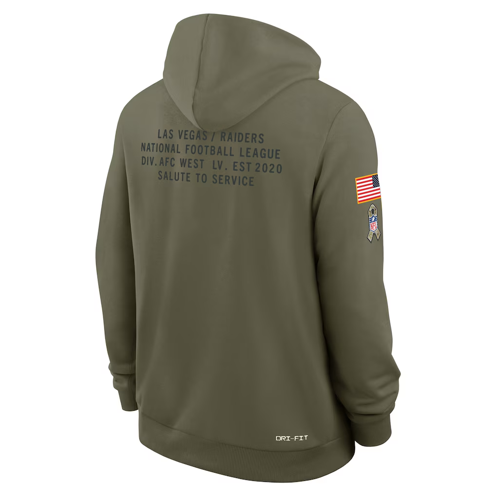 Men's Las Vegas Raiders Olive 2025 Salute to Service Sideline Standard Issue Dri-FIT Hoodie football jersey product view 2