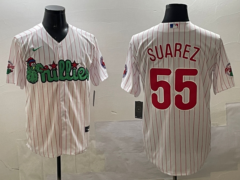 Men's Philadelphia Phillies Ranger Suarez #55 White Replica Team Jersey baseball jersey product view 1
