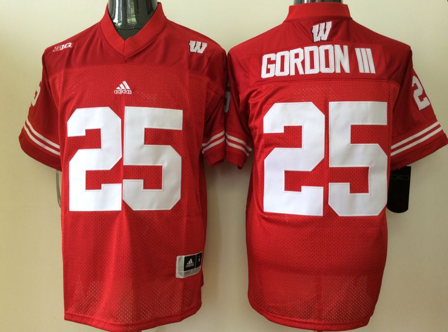 Men's Wisconsin Badgers Melvin Gordon #25 Red Player Game Jersey sports jersey product view 1