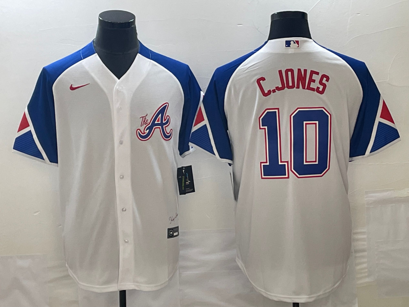 Men's Atlanta Braves Chipper Jones #10 White 2023 City Connect Replica Player Jersey baseball jersey product view 1