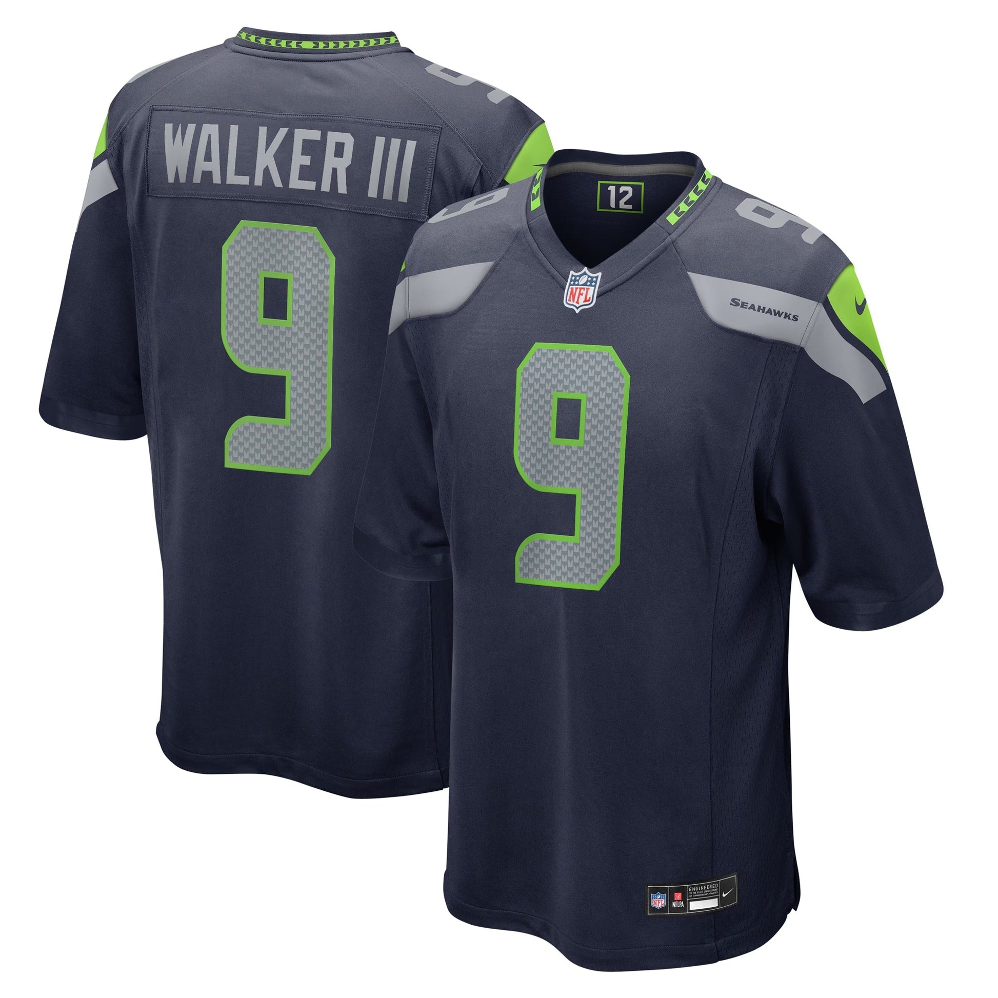 Seattle Seahawks Kenneth Walker III College Navy Team Game Jersey football jersey product view 1