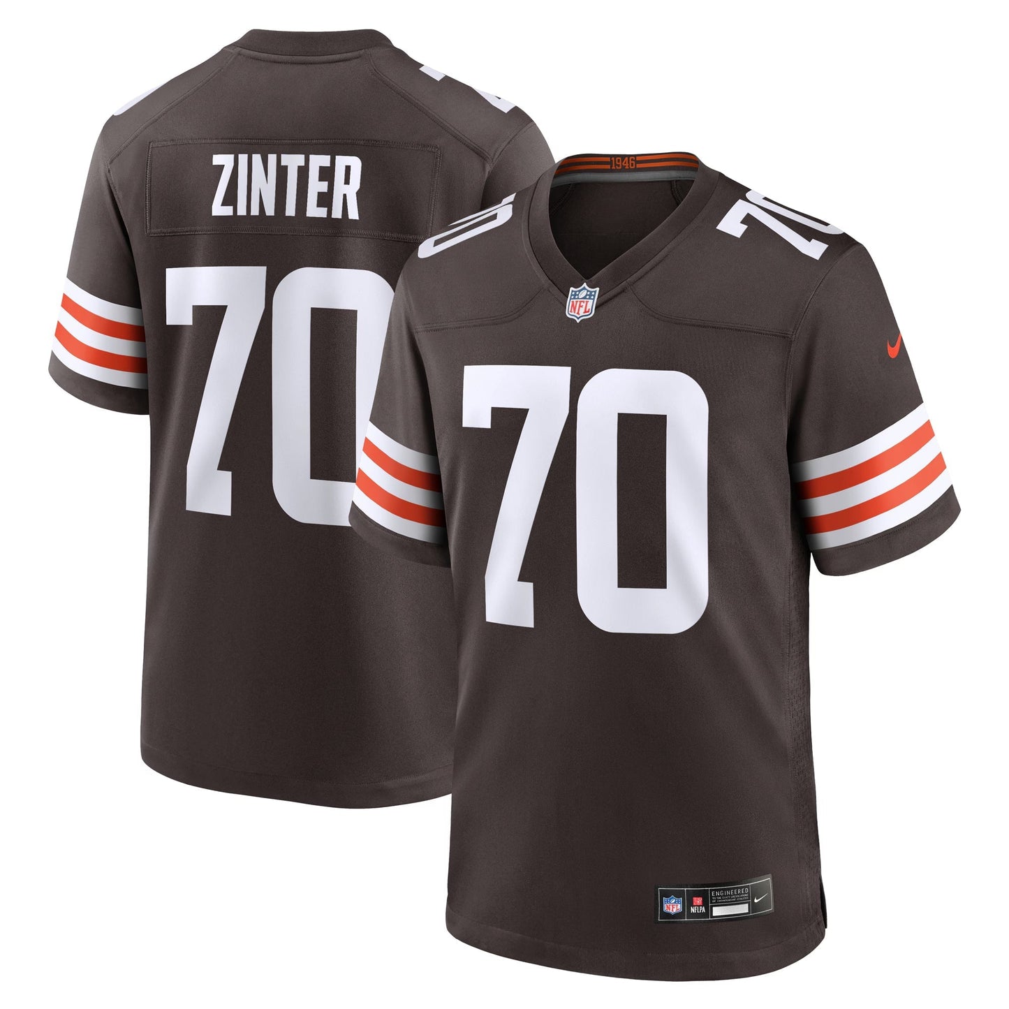 Cleveland Browns Zak Zinter Brown Team Game Jersey football jersey product view 1
