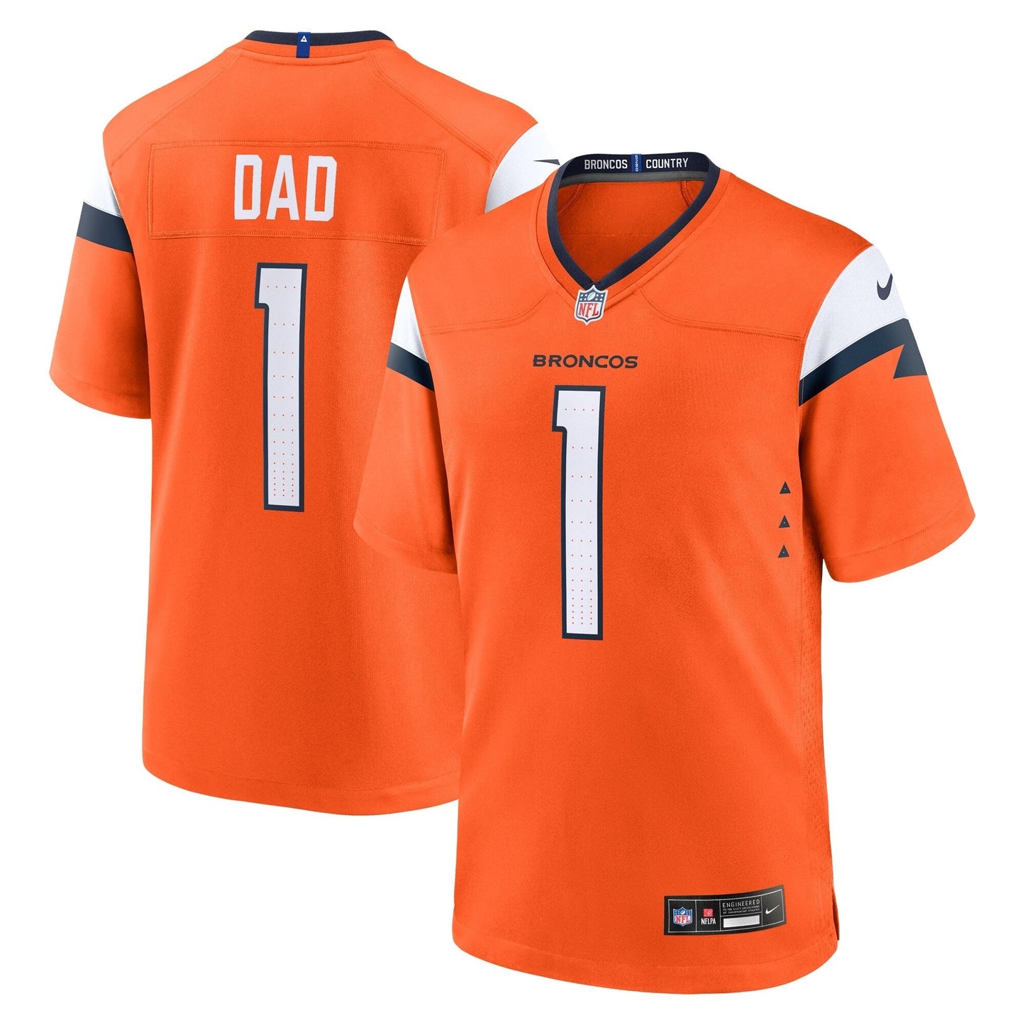 Denver Broncos Orange #1 Dad Game Jersey football jersey product view 1
