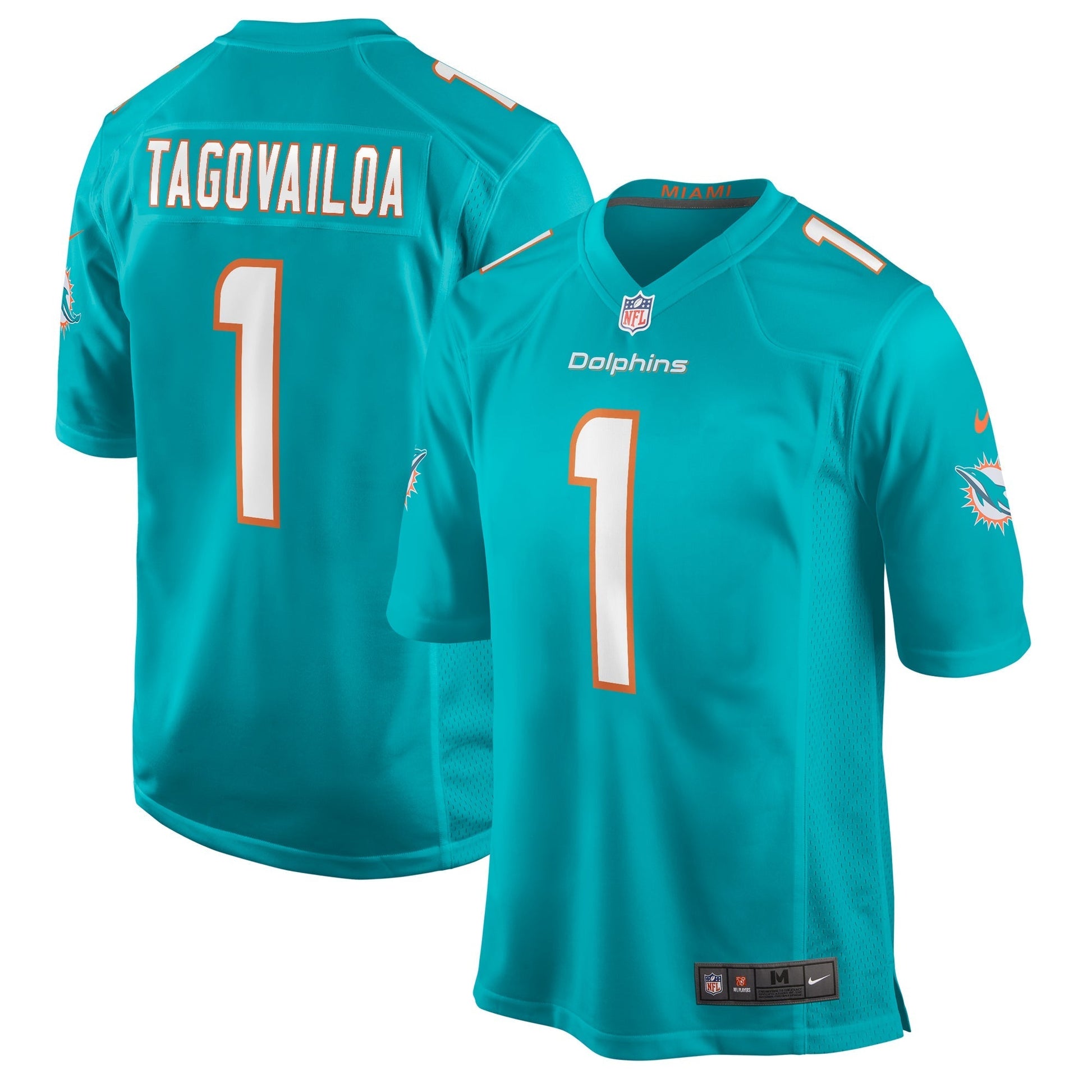 Miami Dolphins Tua Tagovailoa Aqua Player Game Jersey football jersey product view 1