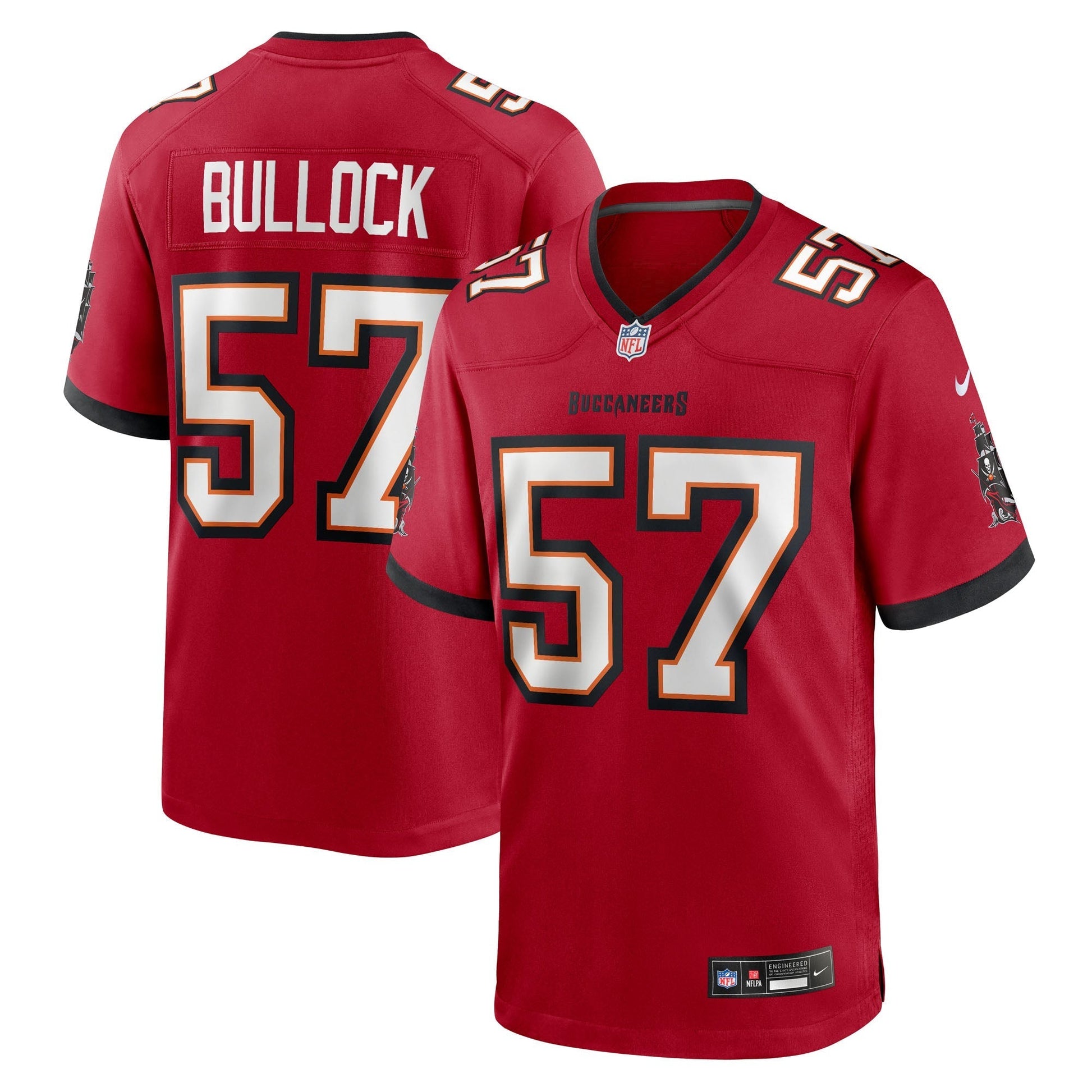 Tampa Bay Buccaneers John Bullock Red Team Game Jersey football jersey product view 1