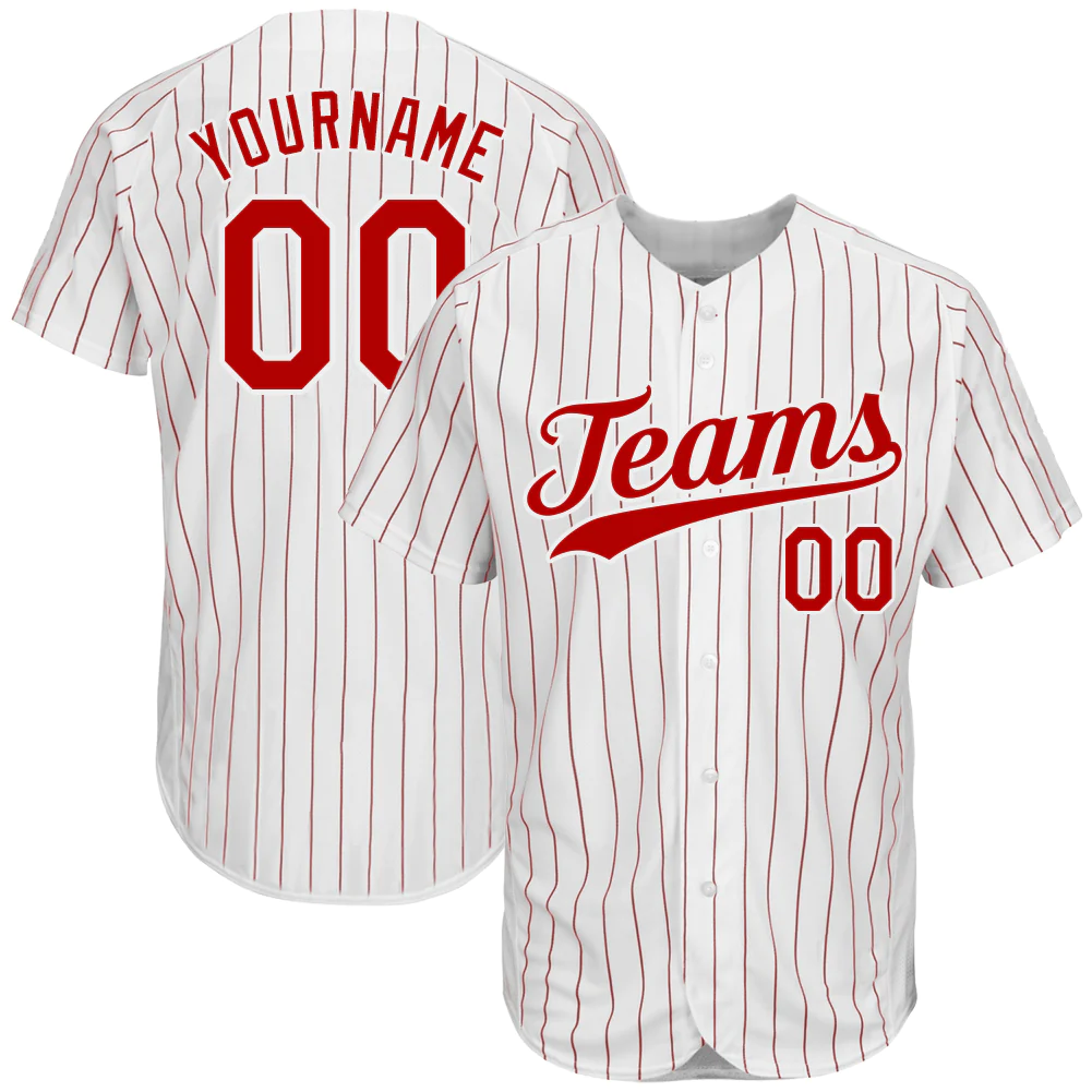 Custom White Red Pinstripe Red-White Authentic Baseball Jersey Unisex T-shirt, Sweatshirt, Hoodie, Long Sleeve Tee - T-Shirt, Sweatshirt, Hoodie